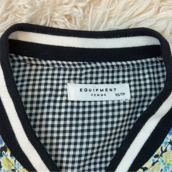 EQUIPMENT FEMME 100% Silk Floral Lined Bomber Jacket Full Zip Casual Comfort XS - Picture 10 of 11